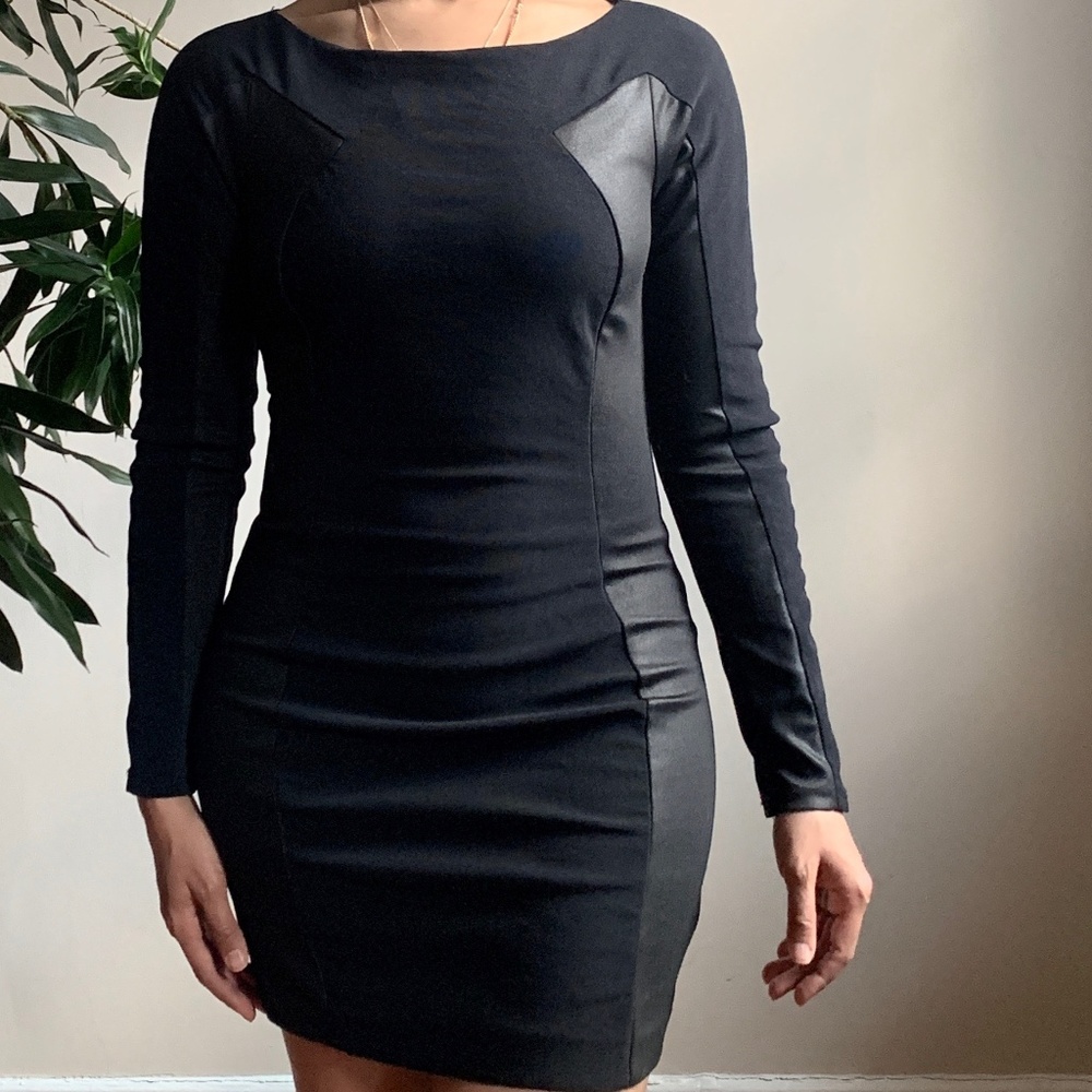 BEBE - Long Sleeve Bodycon Mini Dress w/ Mesh Back